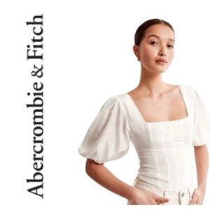 NWT Abercrombie & Fitch square neck puff sleeve smocked back top